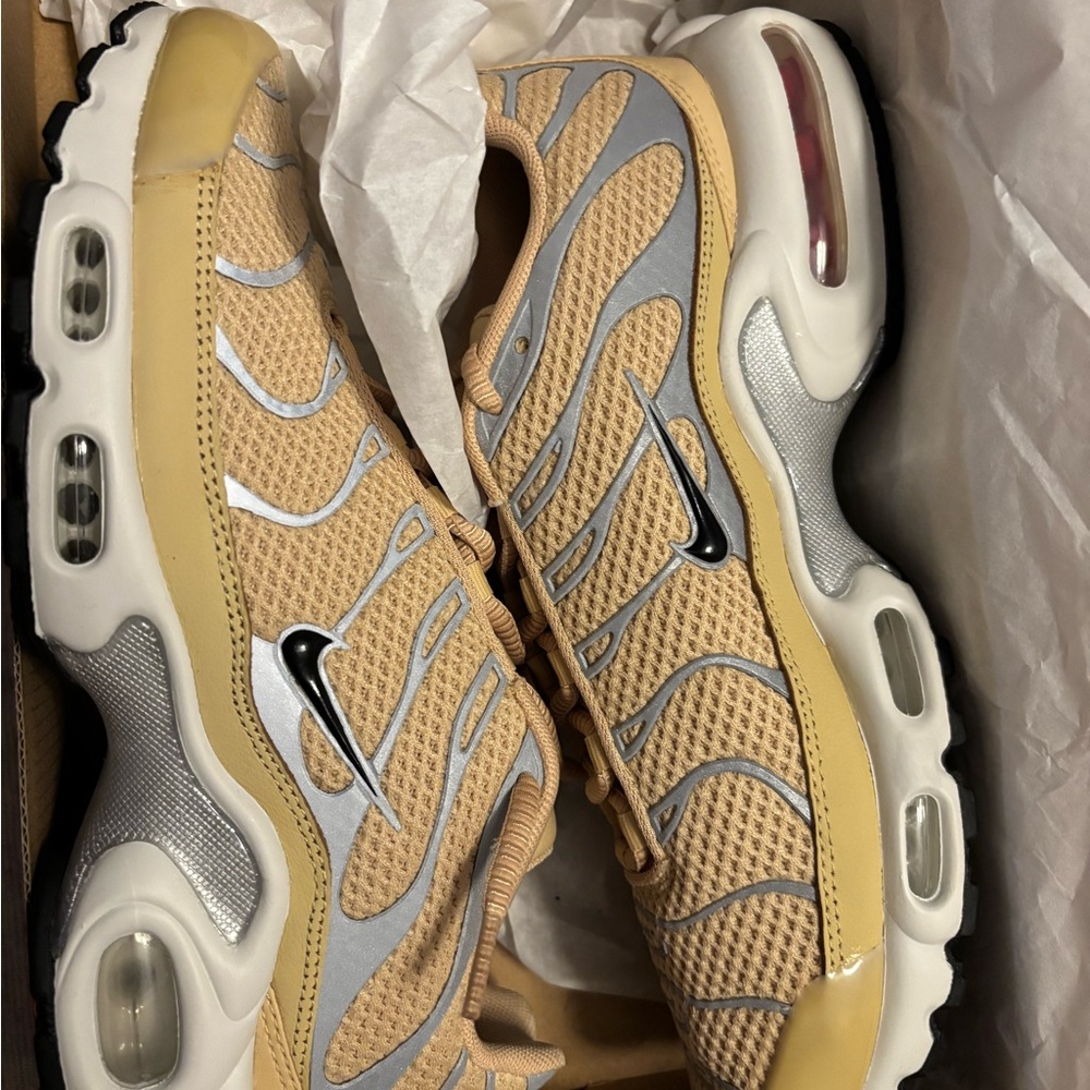 Nike Air Max Plus Tan Silver Mesh Athletic Shoes